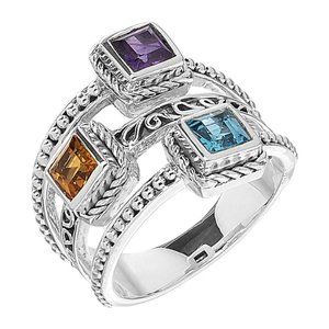 Samuel B. Collection Sterling Silver Three Row Multi Gemstone Ring